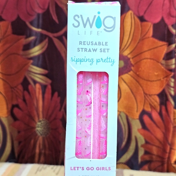 Swig Reusable Straws Let's Go Girls  Pink Glitter Straws New Preppy Western - Picture 1 of 7